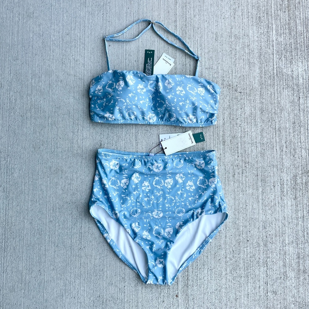 Hermoza Ita Blue Padded Bikini High Waist Bottom Sand Dollar Tummy Control 8 NWT